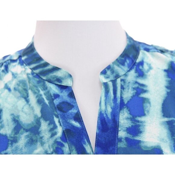 Calvin Klein Sz XS Blue Batik Ikat Military Button Up Shirt Tunic Top Womens - Picture 3 of 8